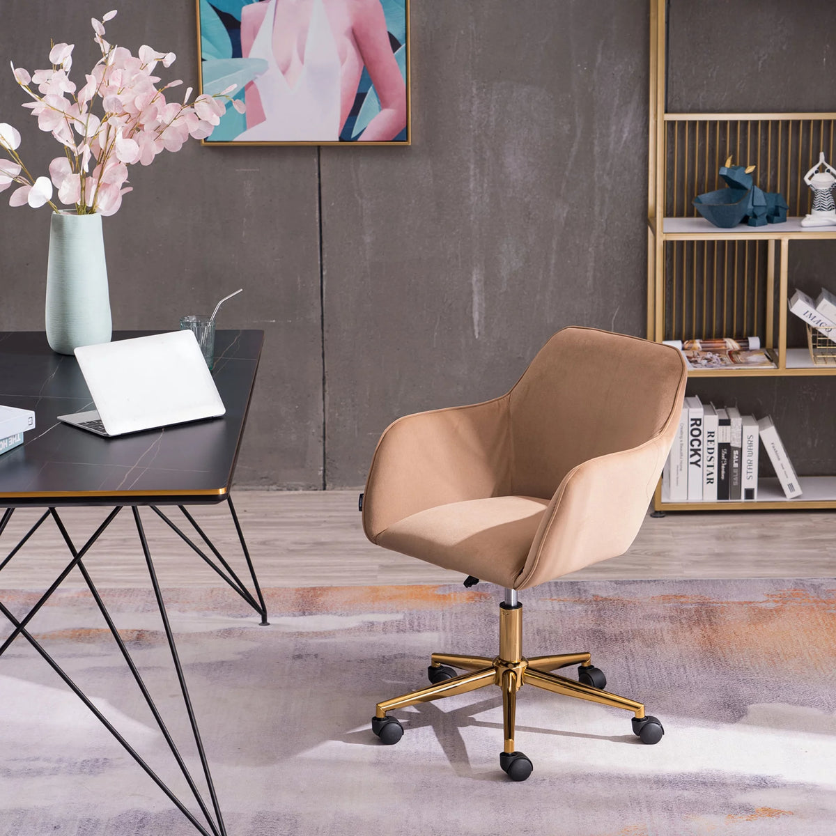 Velvet Adjustable Height Office Chair with Metal Legs and Wheels R727