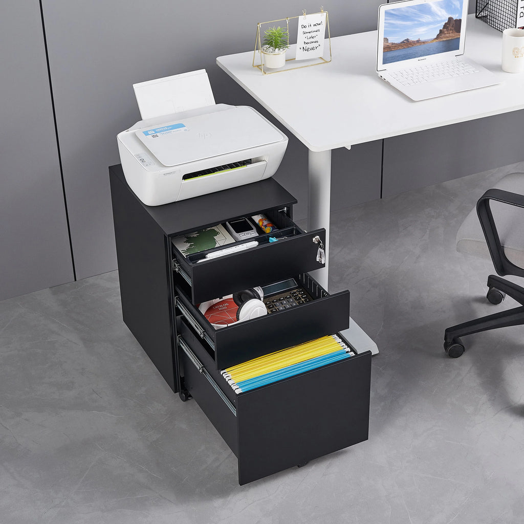3 Drawer Black Mobile File Cabinet A583