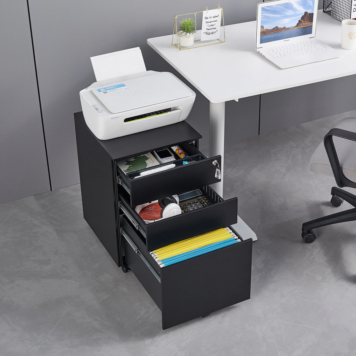 3 Drawer Black Mobile File Cabinet A583