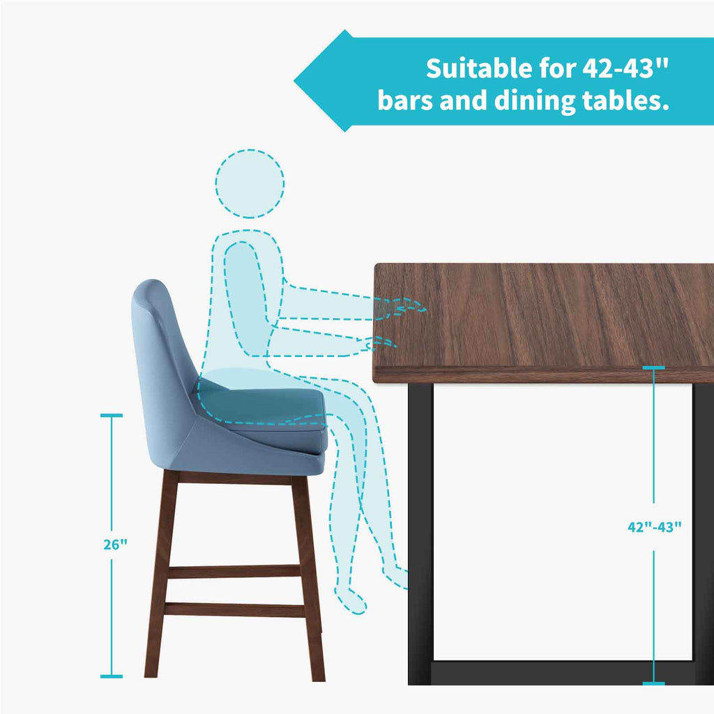 Blue 26" H Swivel Bar Stools Set of 2 with Back, Solid Wood Legs Q2079