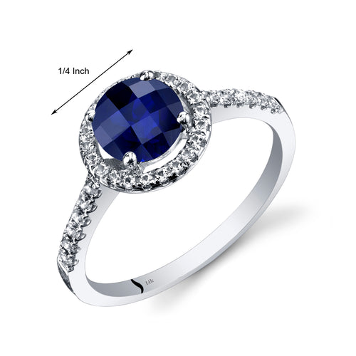 14K White Gold Created Blue Sapphire Halo Ring Q409