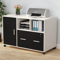 White/Black Mobile Lateral File Cabinet with Lock and Wheels D9334