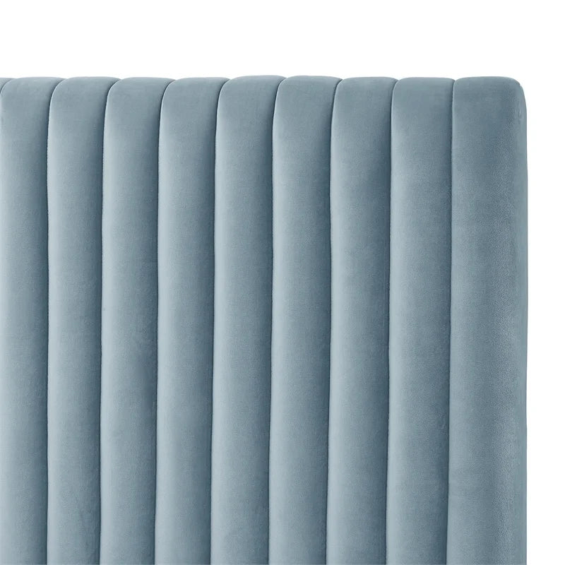 Velvet Full Platform Bed Slate Blue W400593