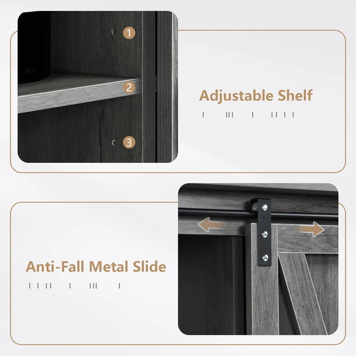 Wash Gray Coffee Bar Cabinet with Sliding Barn Doors F4304