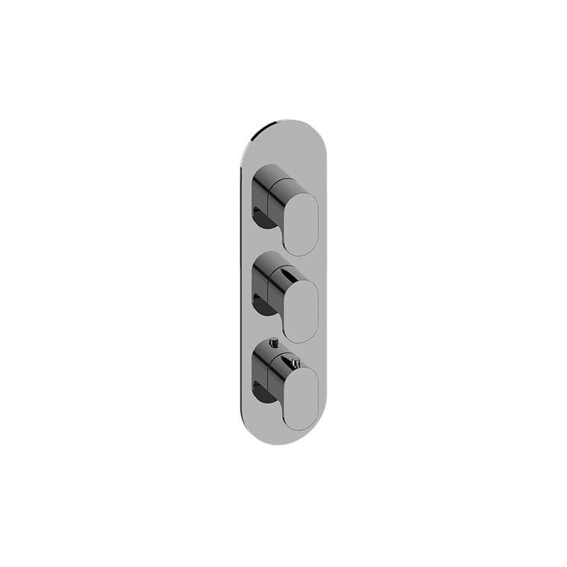 Round Three Hole Vertical Thermostatic Valve Trim Plate with Handle in Polished Chrome O9535