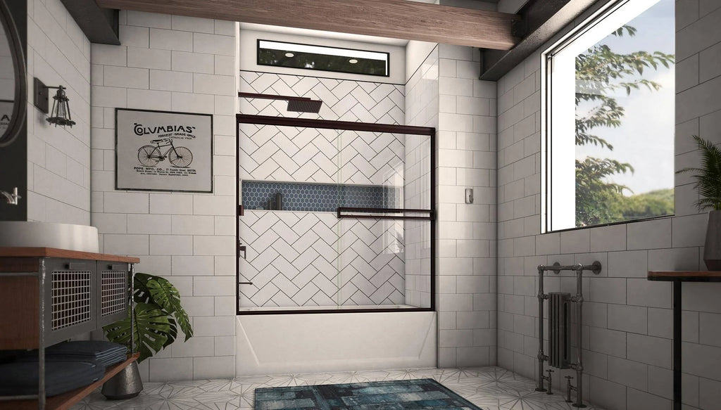 52-in to 56-in Frameless Oil-Rubbed Bronze Sliding Shower Door A753