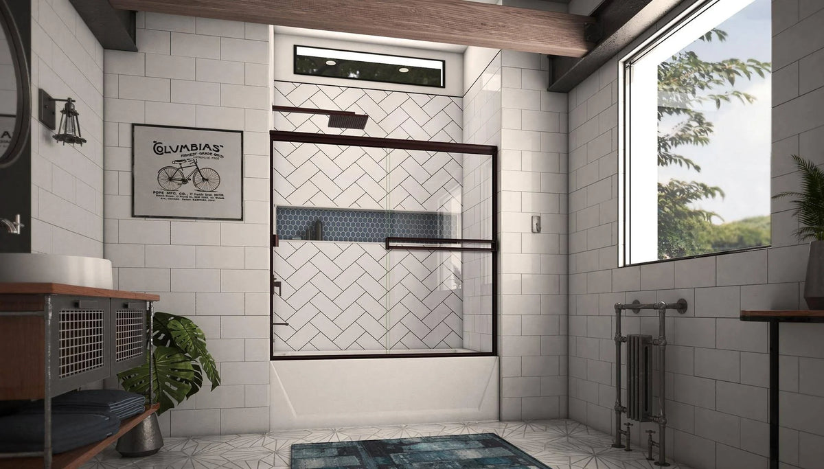 52-in to 56-in Frameless Oil-Rubbed Bronze Sliding Shower Door A753