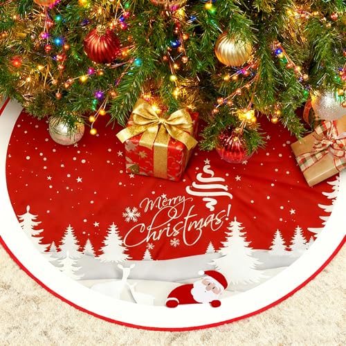 Red 48 inches Plush Christmas Tree Skirt G809287