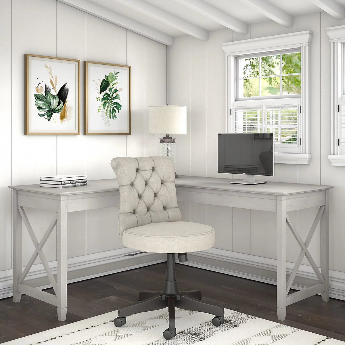 White Oak L-Shaped Desk and Chair Set G67214