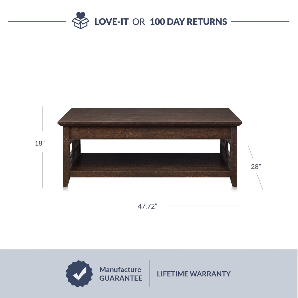 Espresso Wood Coffee Table with Storage Shelf W587
