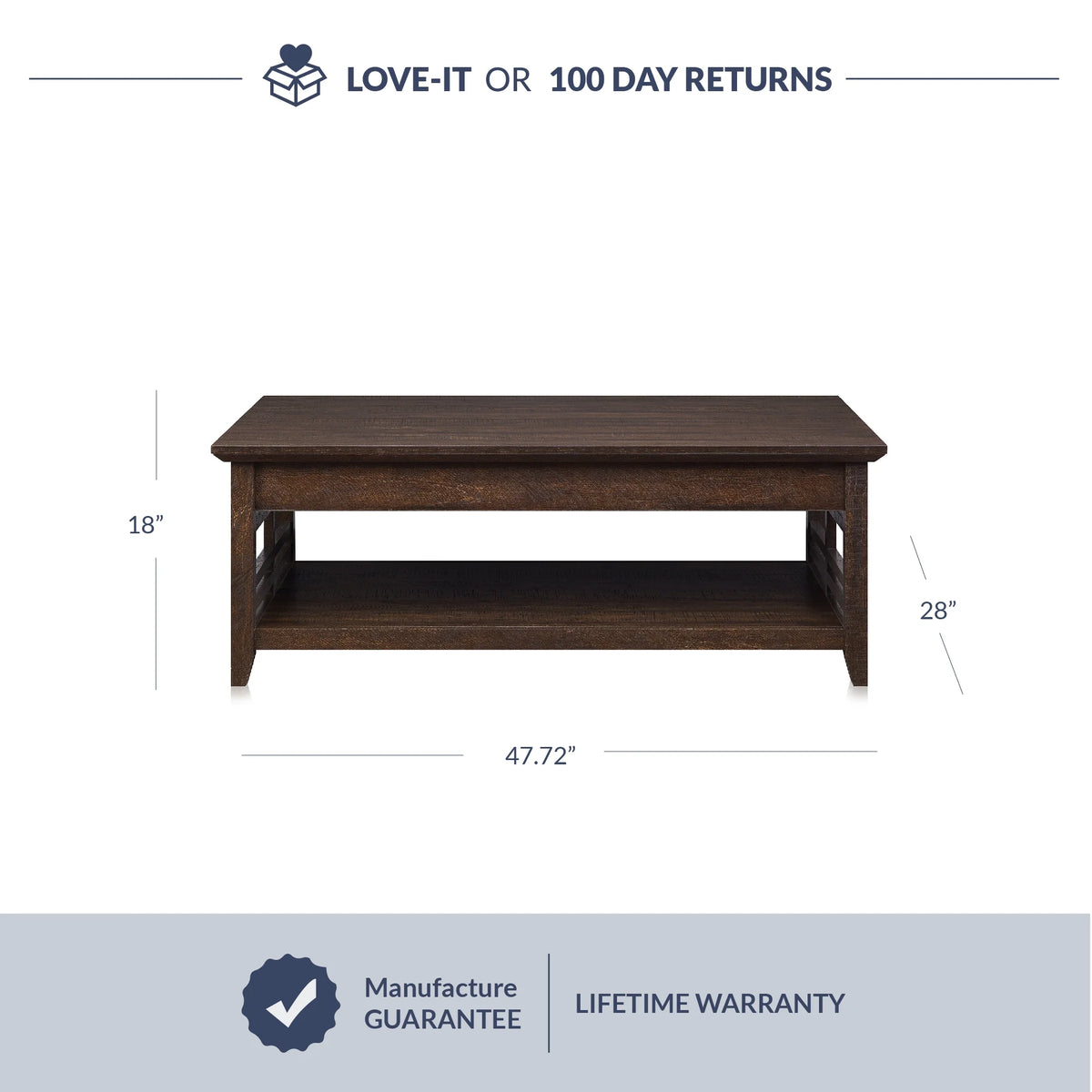 Espresso Wood Coffee Table with Storage Shelf W587