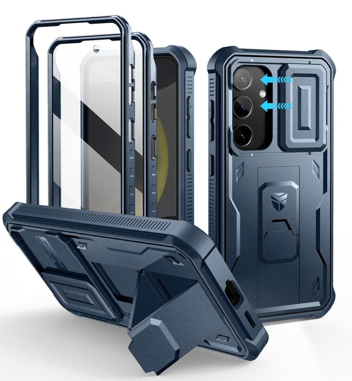 Blue Heavy-Duty Shockproof Rugged Case with Slide Camera Cover, Screen Protector & Kickstand A767537