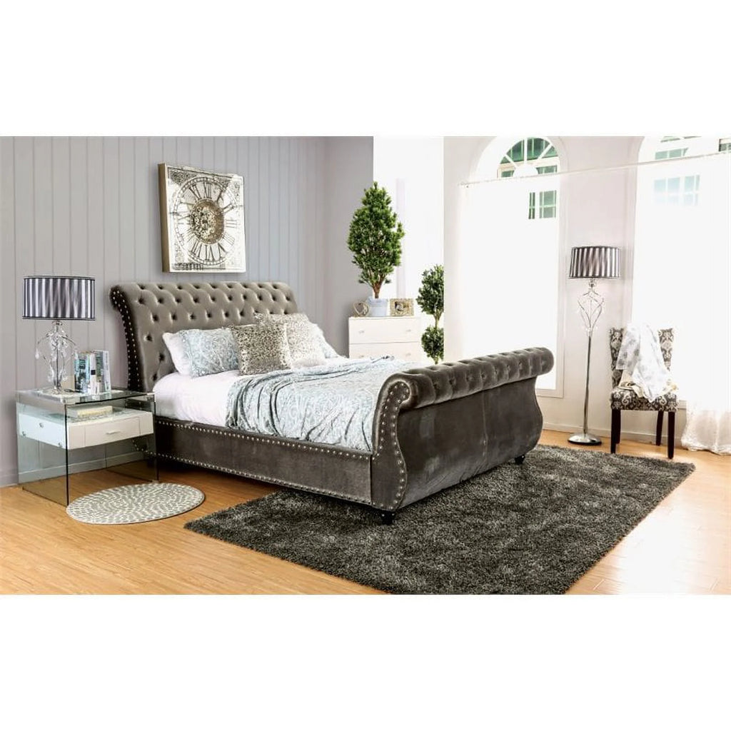 Gray Fabric Queen Sleigh Bed N322862