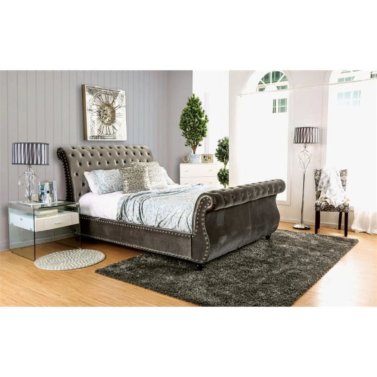 Gray Fabric Queen Sleigh Bed N322862