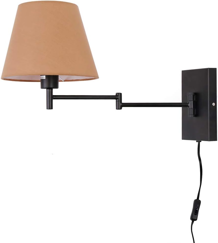 Swing Arm Wall Lamp Plug-in Cord Linen Shade E538