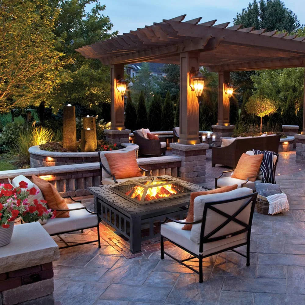 32 inch Square Metal Fire Pit Table with Cover I662879