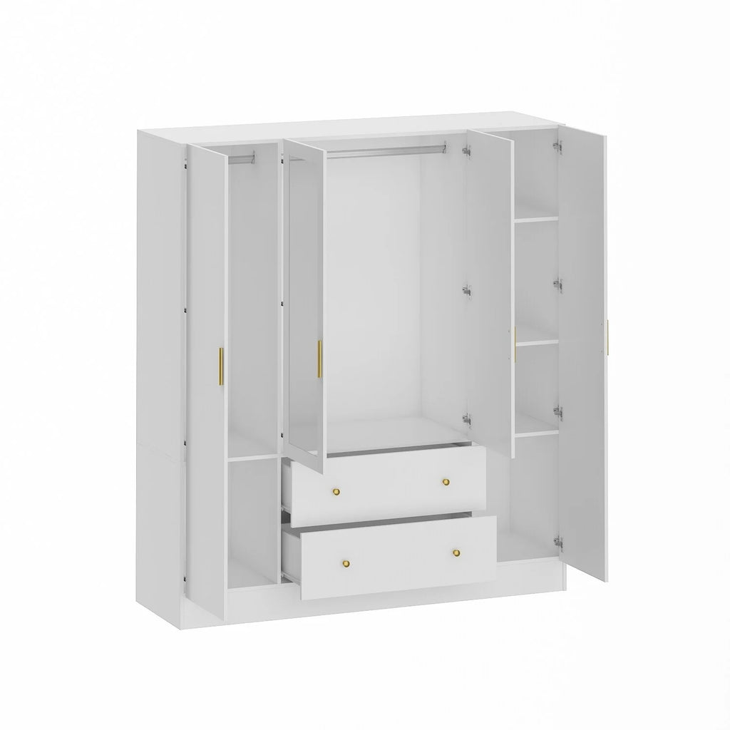 White 4 Door 2 Drawer Wooden Wardrobe with Mirror R52114