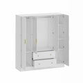 White 4 Door 2 Drawer Wooden Wardrobe with Mirror R52114