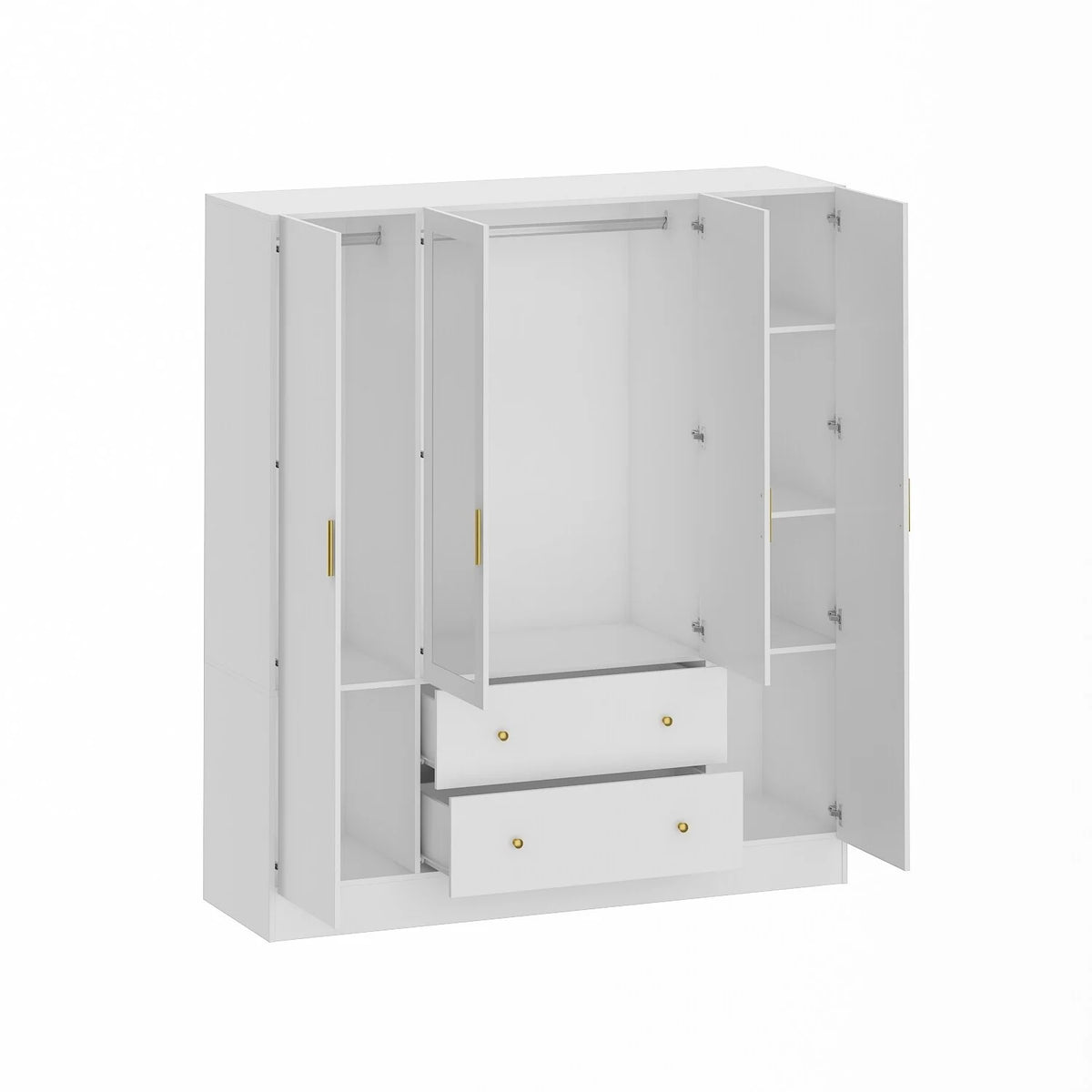 White 4 Door 2 Drawer Wooden Wardrobe with Mirror R52114