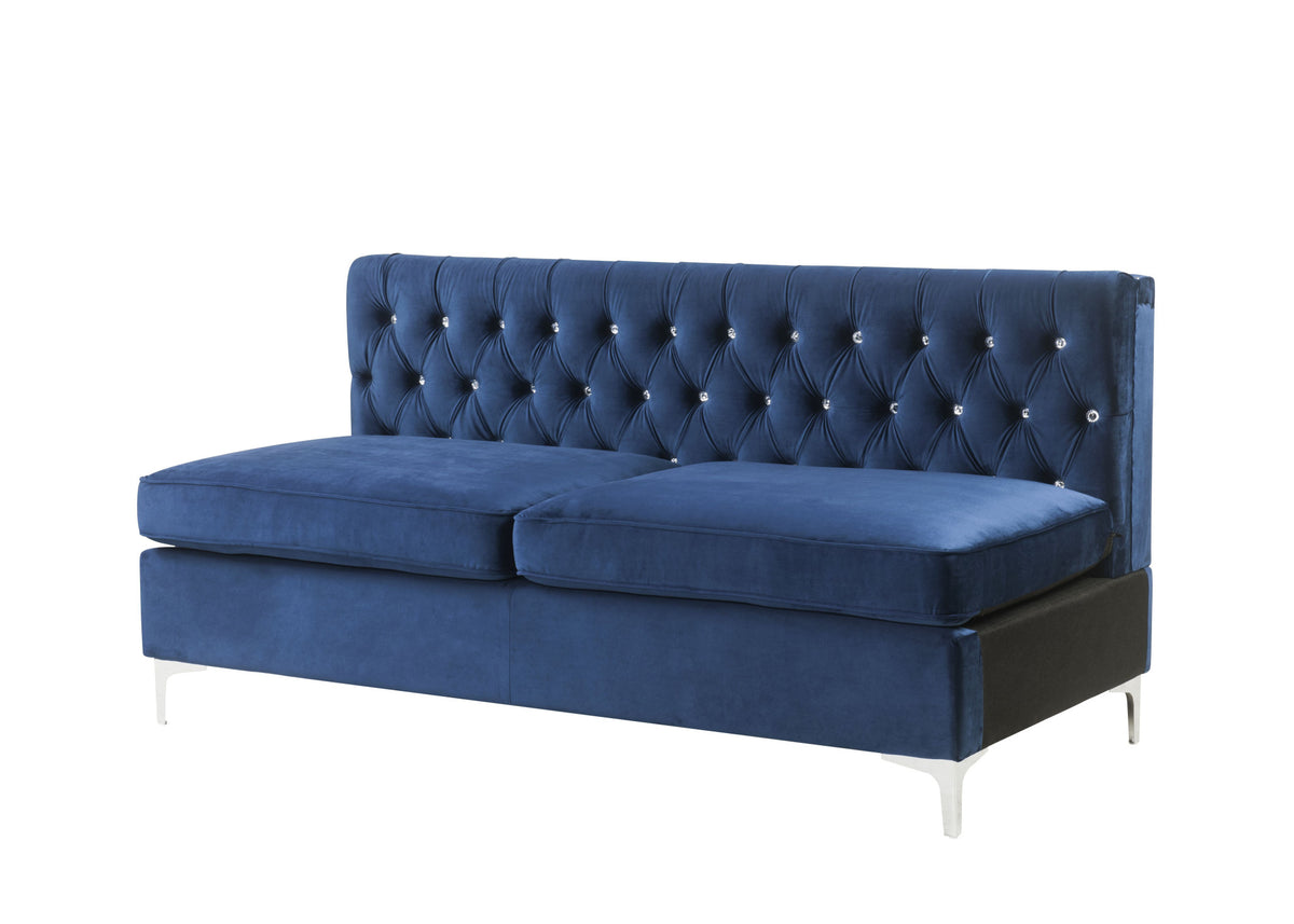 Blue Velvet & Silver Sofa with Two Toss Pillows O742