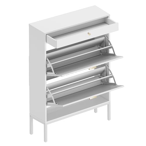 White Shoe Cabinet with 2 Drawers and Adjustable Shelf W34047