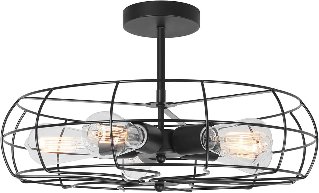 Textured Black 3-Light Cage Flush Mount Ceiling Light M208307