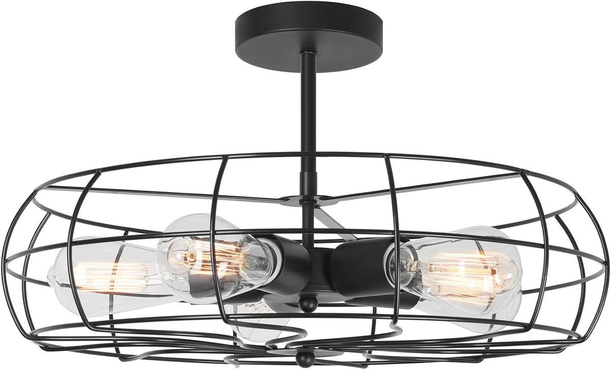 Textured Black 3-Light Cage Flush Mount Ceiling Light M208307