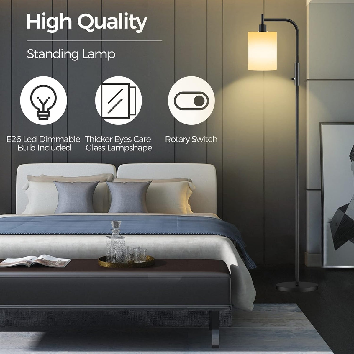 Black Dimmable Glass Shade Floor Lamp P2516