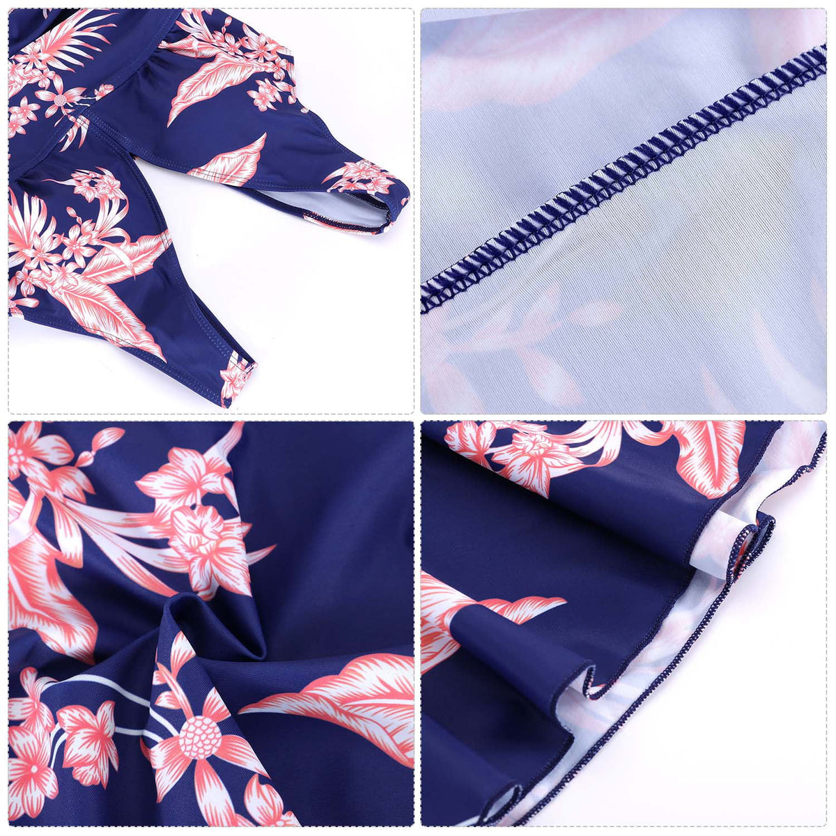 Plus-Size Flower Printing One Piece Swim Dress Tummy Control Swimsuit T33591