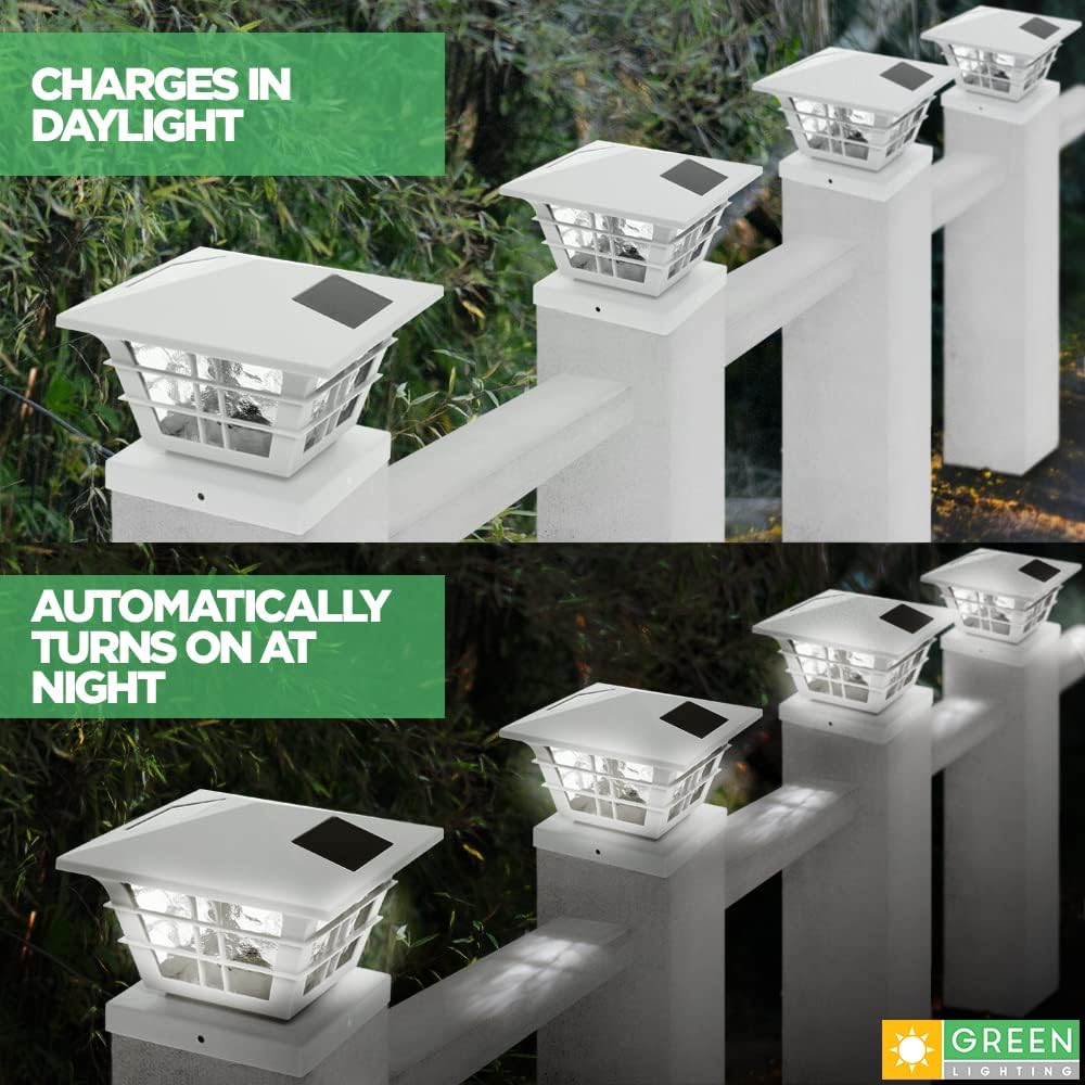 White 4 Pack Solar Powered Post Cap Light with 4x4 Base Adapter Y4890