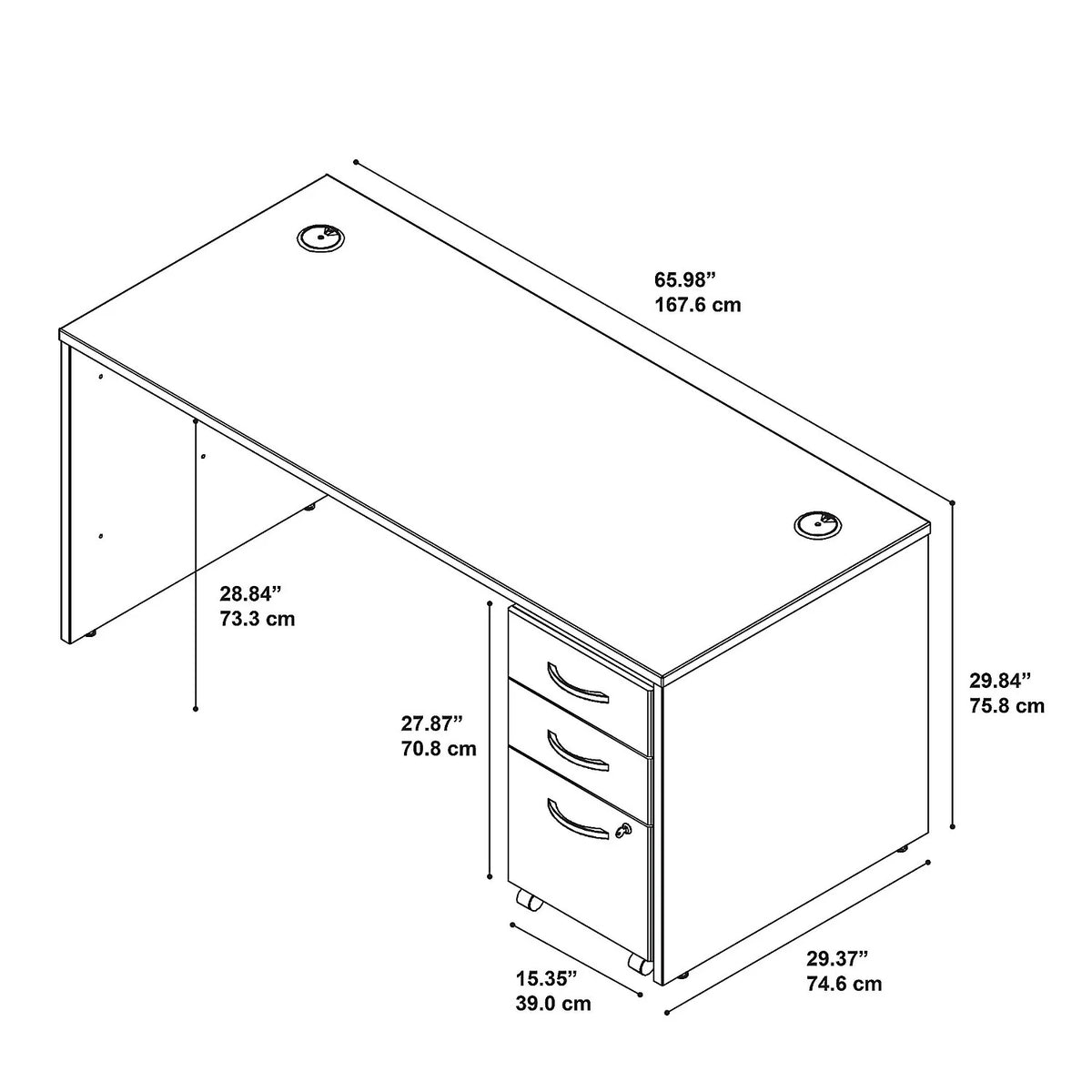 66W x 30D Office Desk with Drawers C558714