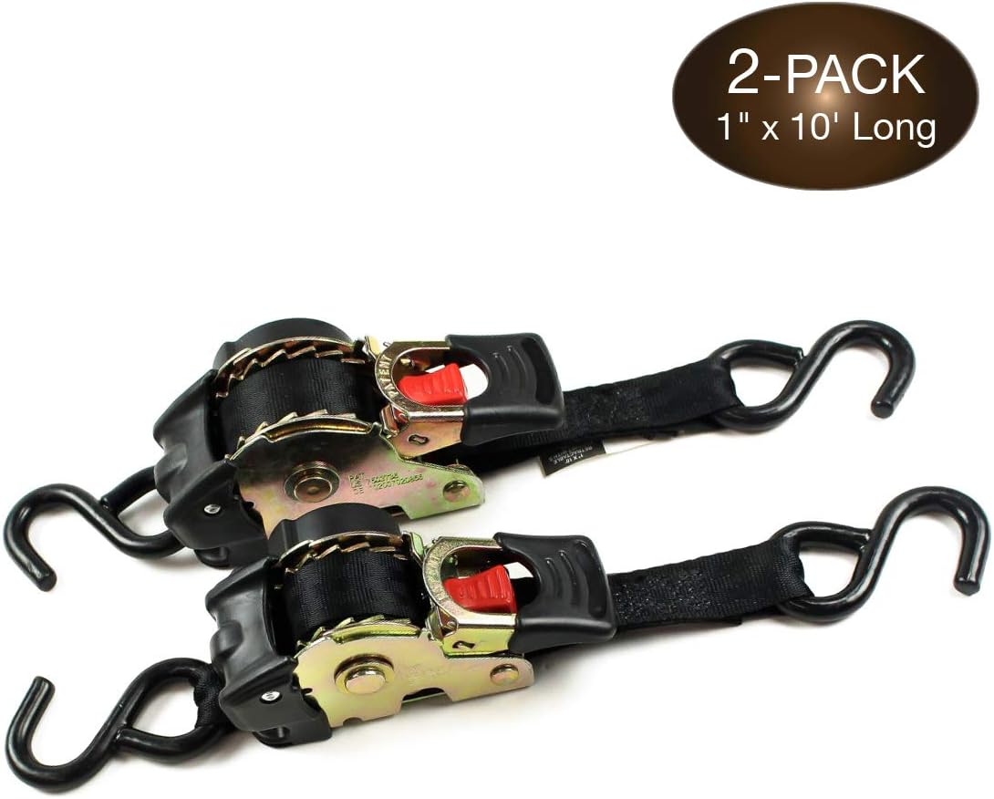 2 Auto Retract Ratchet Straps 1 x 10' Retractable Cargo Tie-Downs K8144