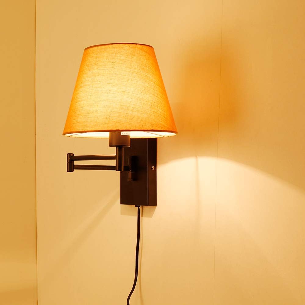 Swing Arm Wall Lamp Plug-in Cord Linen Shade E538