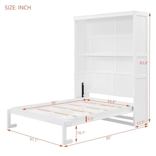 Gray Queen Size Wood Murphy Wall Bed with Shelves K396536