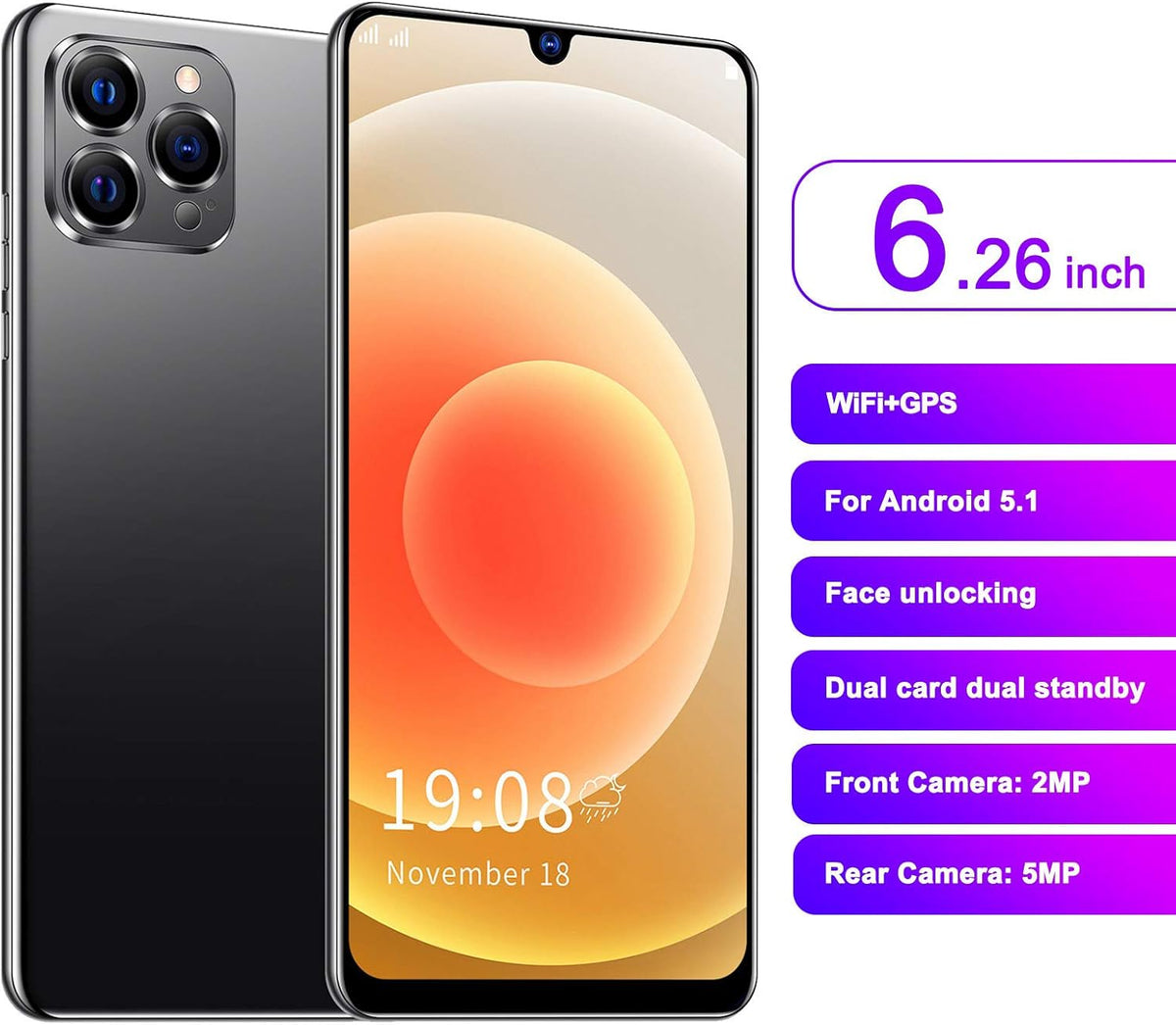 Unlocked Android Smartphone 6.26Inch 1+8GB Dual Card Black M92594