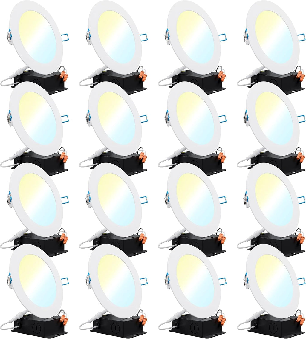 16 Pack 4 Inch Ultra Thin LED Recessed Ceiling Lights, 3000K Warm White, Dimmable 10W, 650 LM, Smooth Trim Damp Rated X373027
