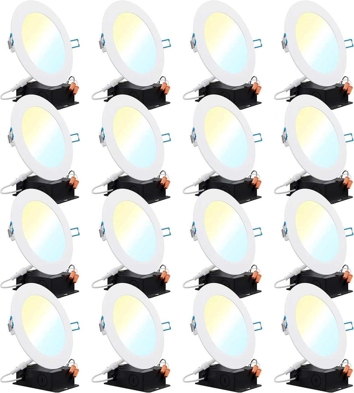 16 Pack 4 Inch Ultra Thin LED Recessed Ceiling Lights, 3000K Warm White, Dimmable 10W, 650 LM, Smooth Trim Damp Rated X373027