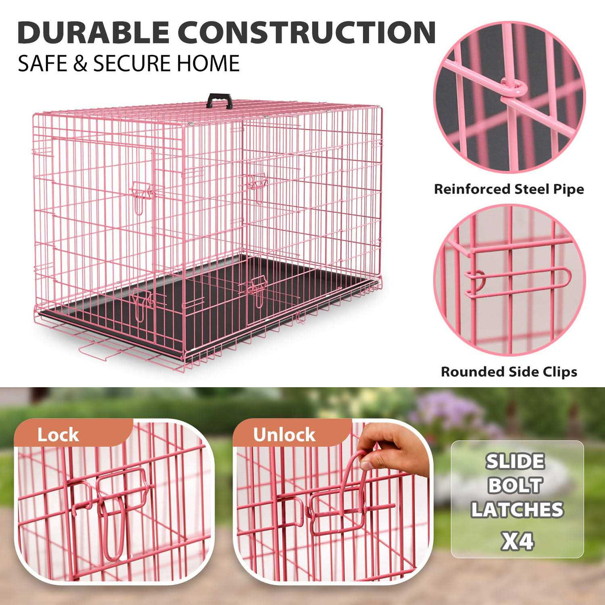 Large Foldable Double-Door Metal Wire Dog Crate Z834272
