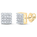 Yellow-tone Sterling Silver Round Diamond Square Earrings M229