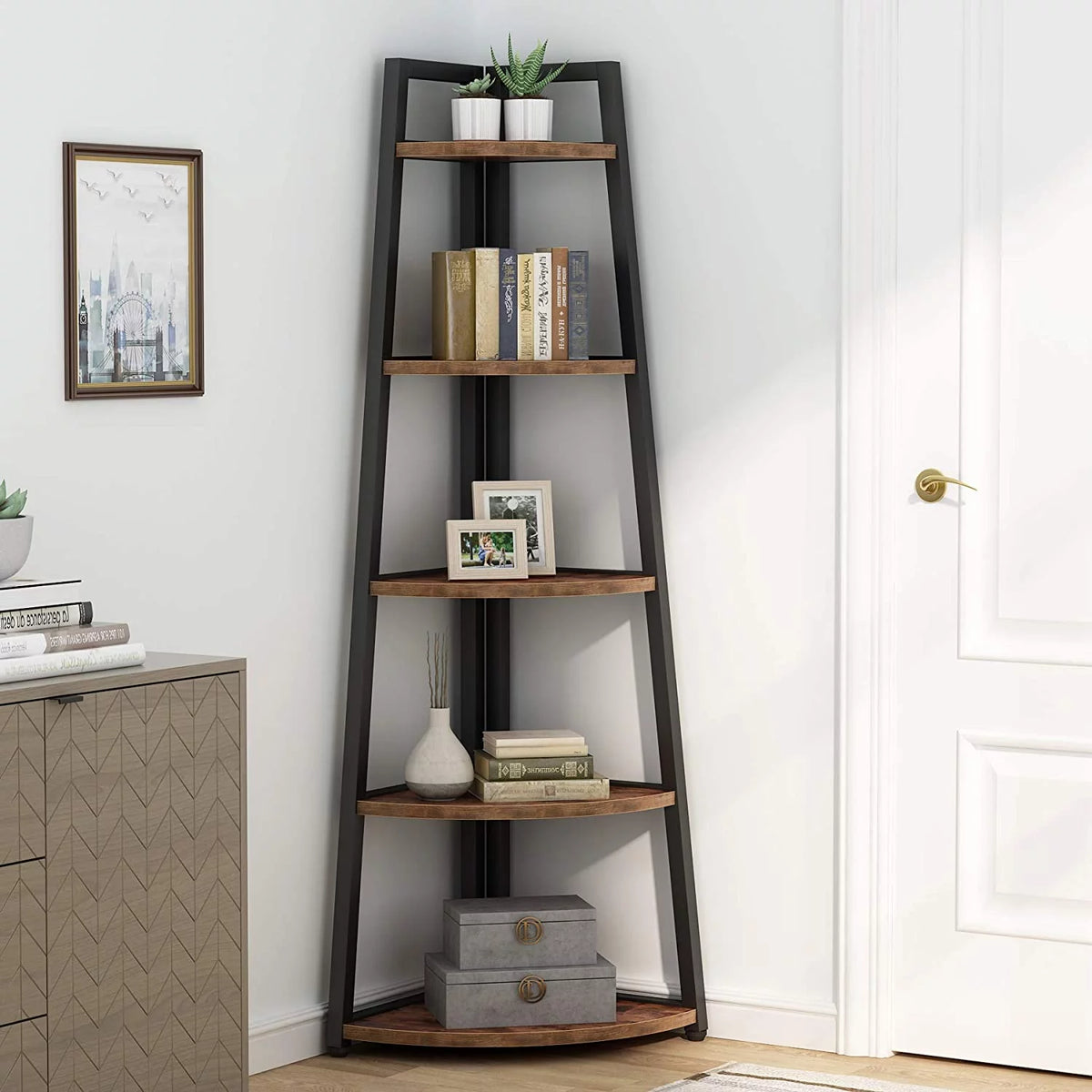70 inch 5 Tier Corner Bookshelf E325040