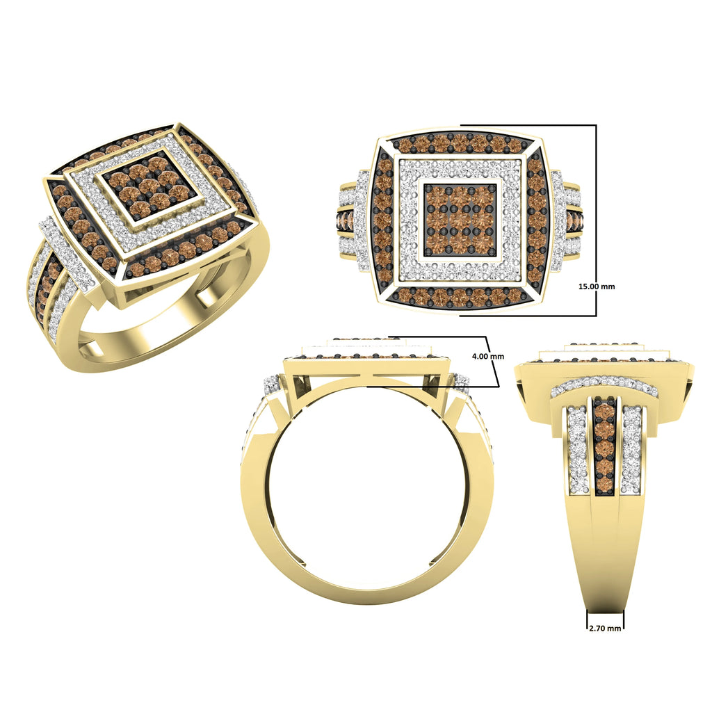 1.00 Carat Round Champagne & White Diamond Bridal Ring in 10K Yellow Gold, Size 5 H78992