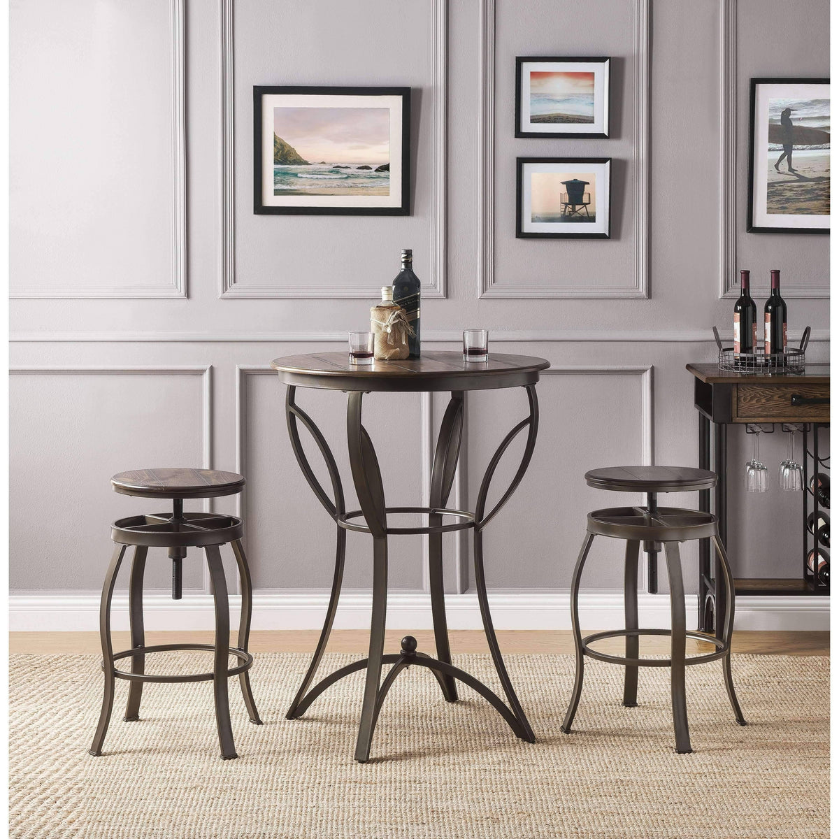Walnut Sandy Black 3PC Bar Set Q2480