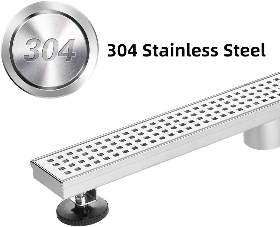 Brushed 304 Stainless Steel 12 inch Linear Shower Drain with Removable Grid Panel E741686