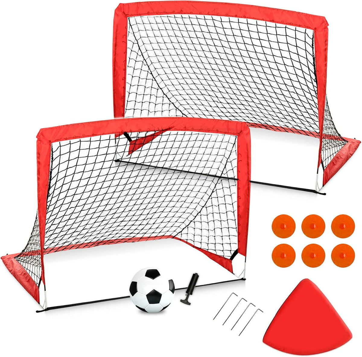 Set of 2 4'x3' Pop Up Soccer Goals with Cones, Carrying Case, Football and Pump Y3908