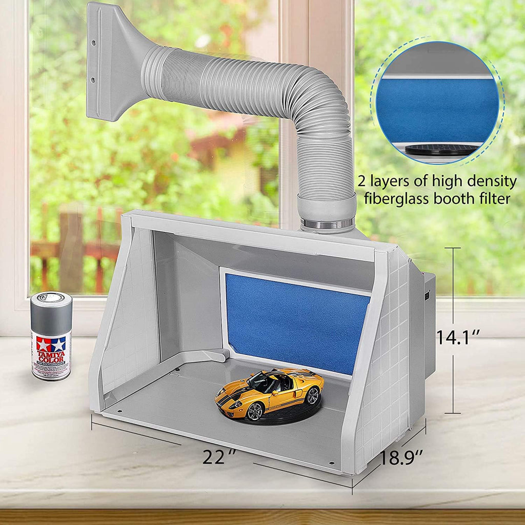 Gray Portable Airbrush Paint Spray Booth Kit with LED Lights Turn Table and Filter Hose O6767