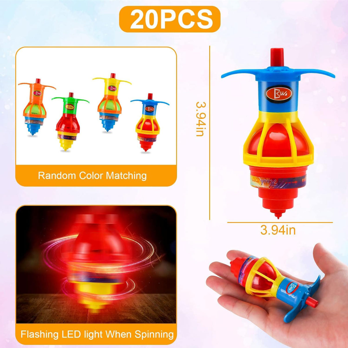 20 Pack UFO Spinning Tops with LED Light Up Flashing Toys Z460566