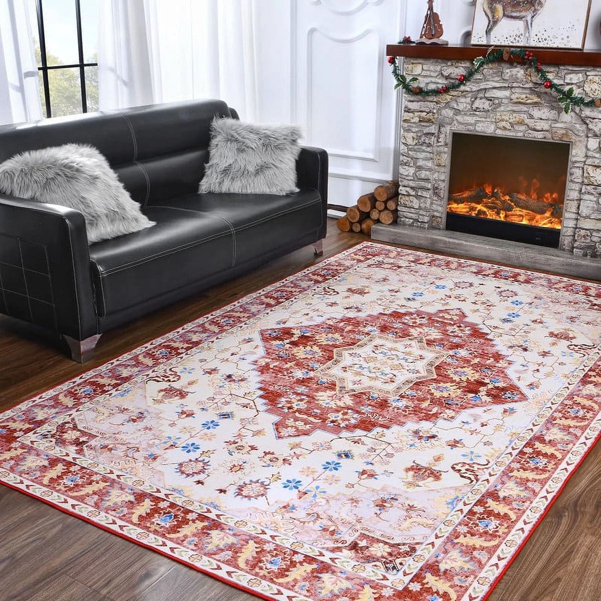 Vintage Boho Fluffy Chenille Area Rug 4'X6' Red D90600