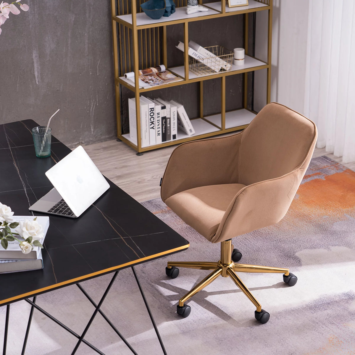 Velvet Adjustable Height Office Chair with Metal Legs and Wheels R727