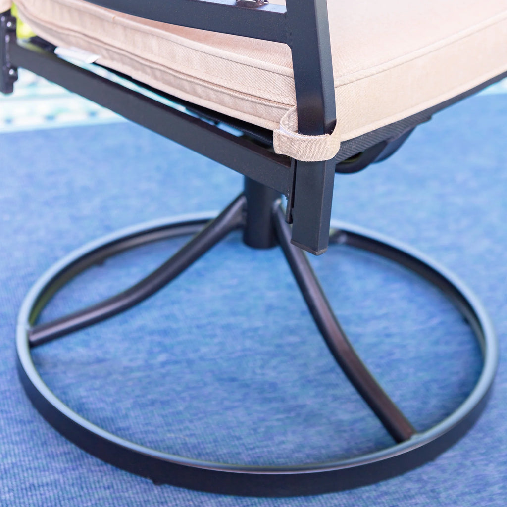 Set of 2 Outdoor Swivel Dining Chairs, Steel Frame with Cushion, Black&Beige H3008
