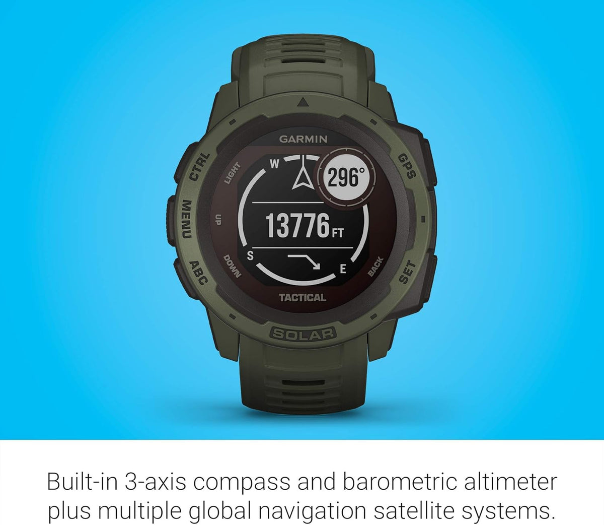 Moss Green Solar-Powered Rugged Outdoor Smartwatch W622882